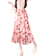 Light Pink Airy Drawstring Skirt with Floral Print Ideal for Casual Summer Outfits