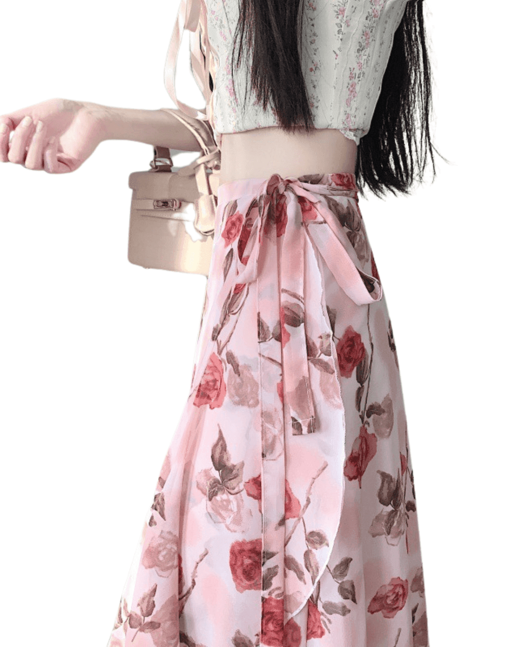 AM Vision RO Airy Drawstring Skirt in Floral Print with Elegant Tie Waist Detail