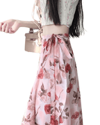 AM Vision RO Airy Drawstring Skirt in Floral Print with Elegant Tie Waist Detail