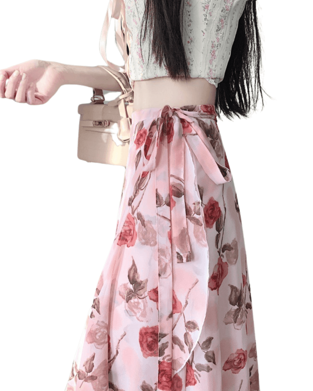 AM Vision RO Airy Drawstring Skirt in Floral Print with Elegant Tie Waist Detail