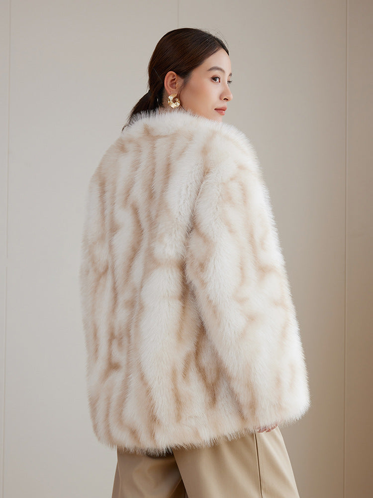 Elegant Apricot Eco Mink Coat with a luxurious texture and soft fur design