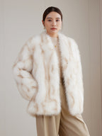 Stylish Apricot Eco Mink Coat featuring a soft fur design, perfect for winter fashion.