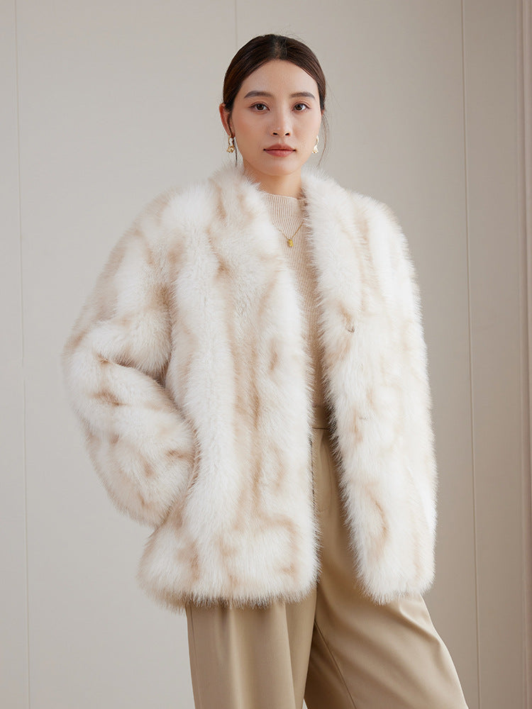 Stylish Apricot Eco Mink Coat featuring a soft fur design, perfect for winter fashion.