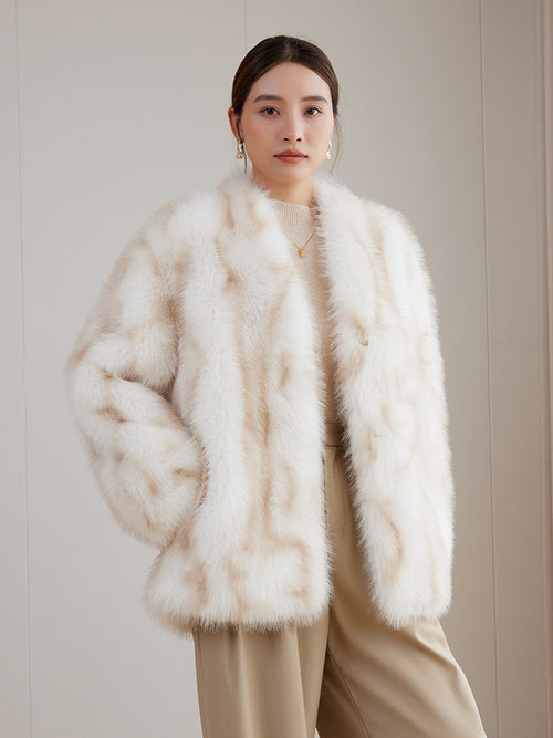 Stylish Apricot Eco Mink Coat featuring a soft fur design, perfect for winter fashion.