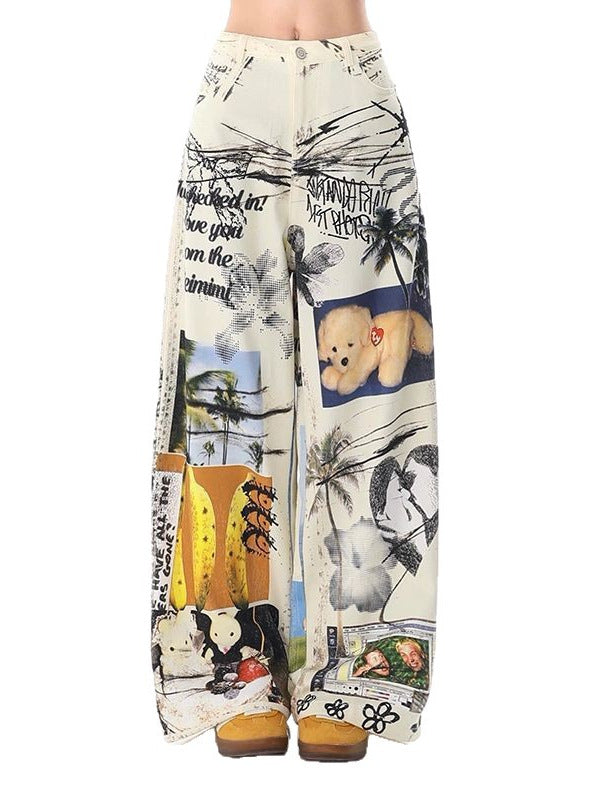 AM Vision RO Apricot Puppy Street Jeans with unique graphic print and wide-leg design for a trendy look
