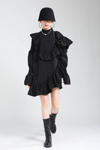 Stylish black Asymmetric Dress with Ruffles featuring a trendy silhouette and fashionable details