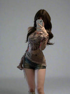 Women's trendy asymmetric top in brown featuring a stylish design and unique graphics