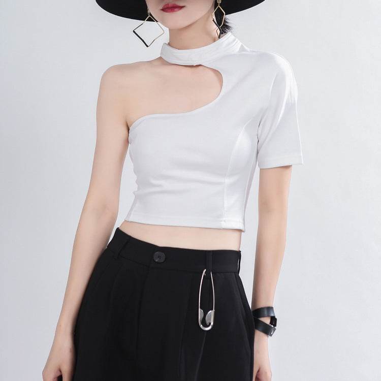 Stylish AM Vision RO Asymmetric Top with Cutouts, featuring one sleeve and a trendy design