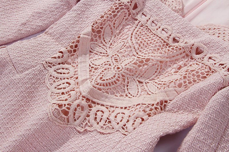 Nude Pink Atelier A-Line Dress featuring delicate lace detailing on the neckline