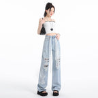 Stylish High Waist Pants with Lace and Rips for a Trendy Fashion Statement