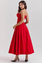 Rochie cu croială maxi și decolteu adânc. Rochie bordo fără bretele tip corset de la 