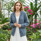Auriell Wool Hooded Cardigan in soft blue, featuring a cozy design perfect for stylish layering