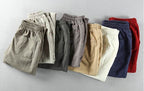 Collection of Autumn Linen Pants in various colors including red, beige, and navy blue