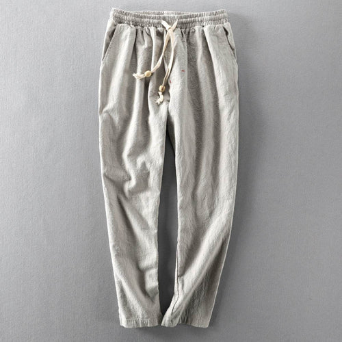 Light gray Autumn Linen Pants with elastic waistband and pockets for comfortable fall wear