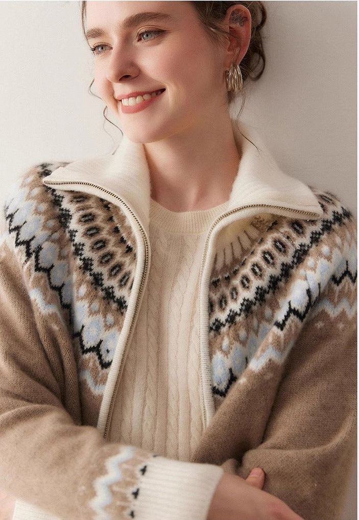 Aveline Fair Isle Cashmere Cardigan featuring intricate patterns and a cozy design for stylish warmth