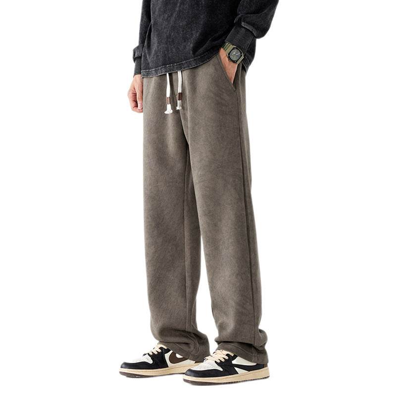 Casual gray straight pants made from bamboo fibers with an elastic waistband and side pockets