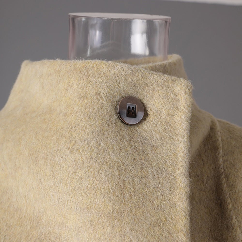 Beige Wool Coat With Wrap Belt, Soft Texture featuring a stylish button and elegant collar design