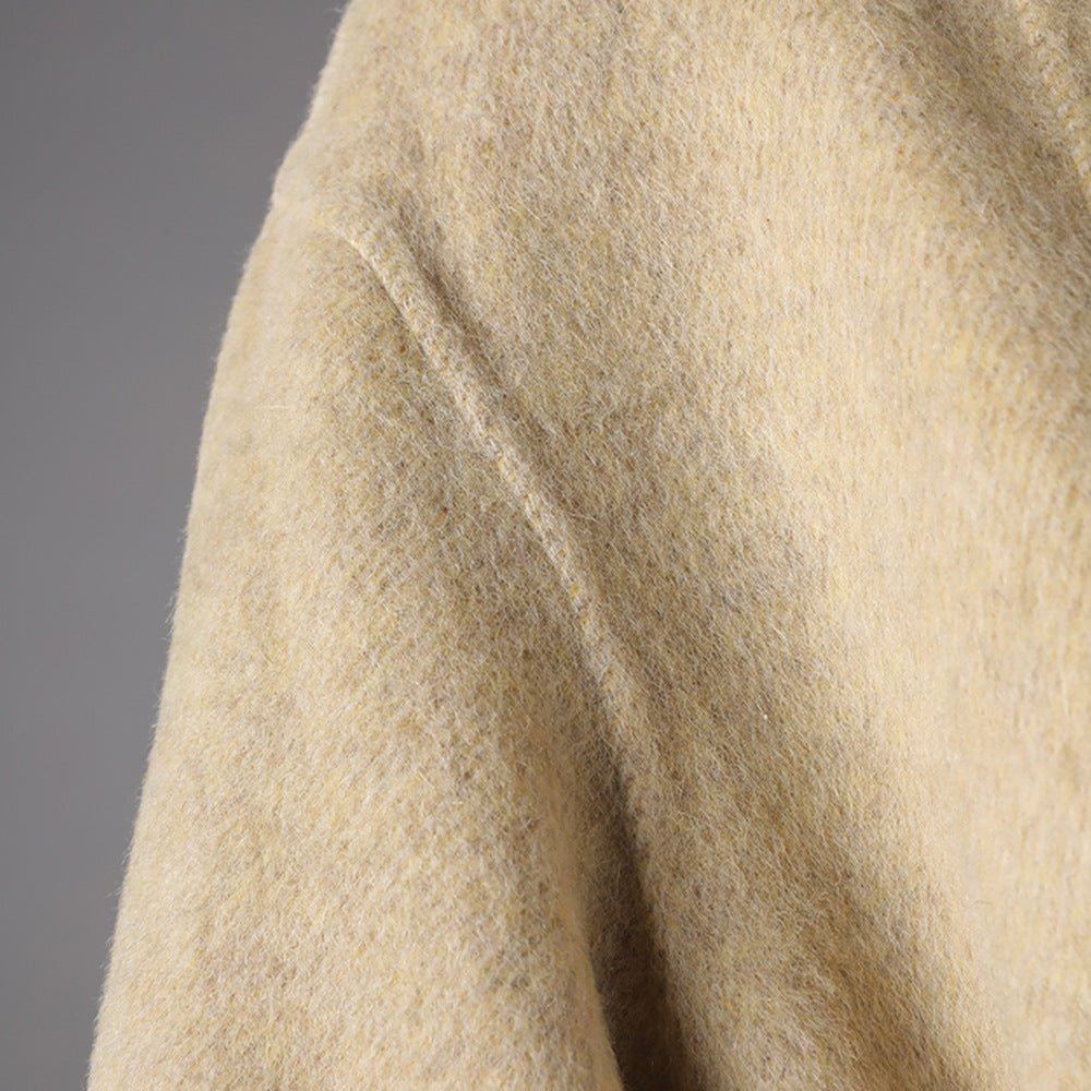 Beige Wool Coat With Wrap Belt, Soft Texture showing detailed fabric and cozy design for stylish warmth