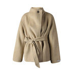 Beige Wool Coat With Wrap Belt, Soft Texture featuring a modern design and comfy fit.
