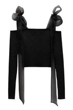 Stylish black strap blouse for women with elegant bow tie details on sleeves