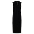 Elegant black velvet dress with beads and a stylish neck design for sophisticated occasions