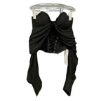 Stylish Black Blouse with Corset and Bare Shoulders featuring a lace-up design and elegant draping