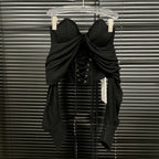 Elegant black Blouse with Corset and Bare Shoulders featuring ruched fabric and adjustable laces