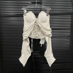Elegant AM Vision RO Blouse with Corset and Bare Shoulders in Cream with Tie Detail