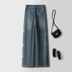 Blue Lotus Retro Embroidered Jeans with a Relaxed Fit and Floral Designs for a Stylish Look