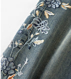 Blue Lotus Retro Embroidered Jeans featuring intricate floral embroidery on denim fabric
