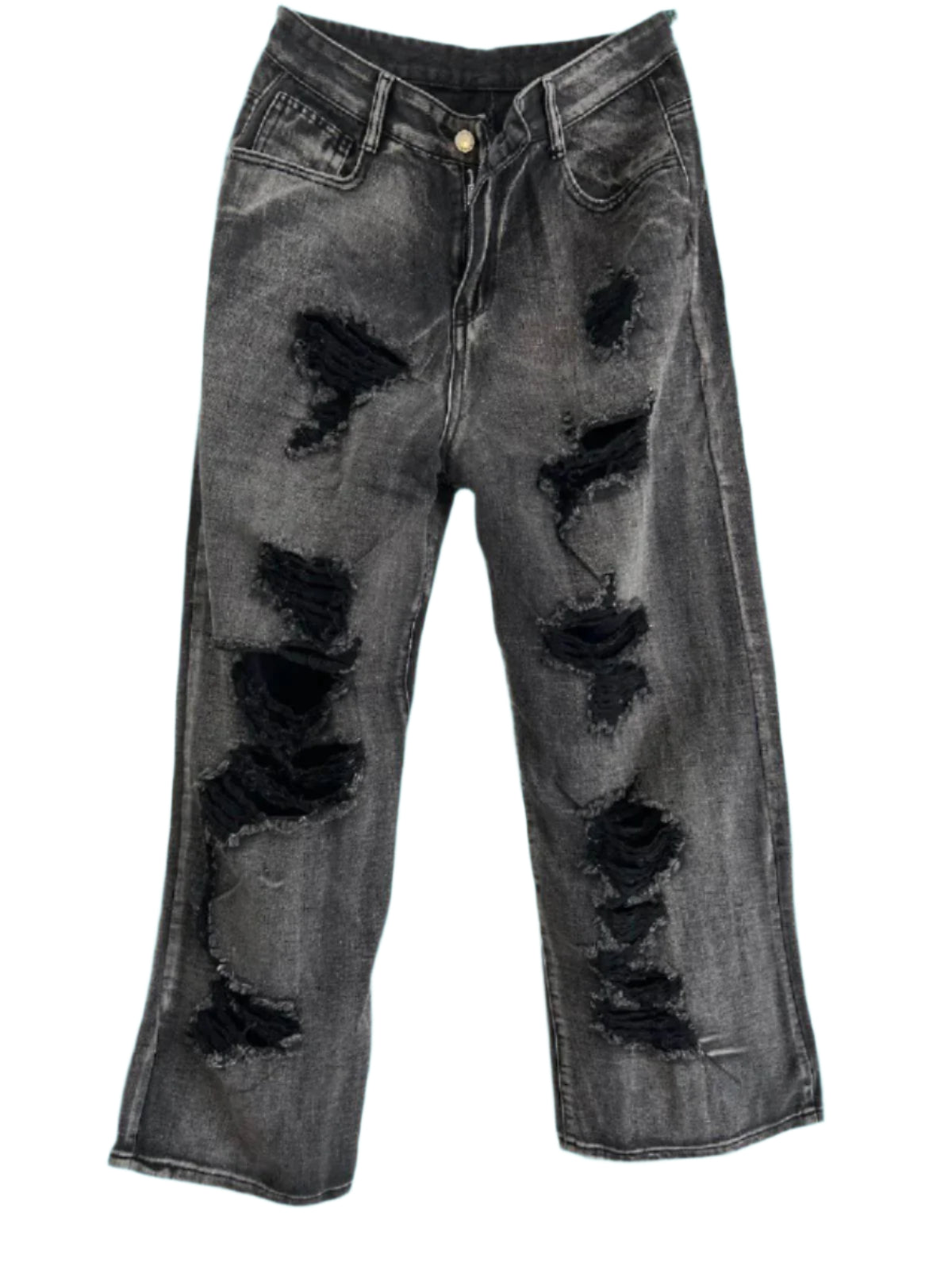 Blugi rupti Romania negri cu aspect modern și găuri decorative pentru un look casual urban