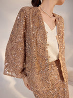 Camel blazer with sequins and relaxed fit featuring a chic design for elegant occasions