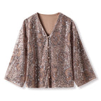Camel blazer with sequins and relaxed fit featuring a stylish design and elegant look
