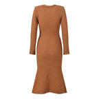Camille Knit Dress Wool Elegance in warm brown with long sleeves and a flattering fit for stylish occasions