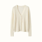 AM Vision RO Cashmere Lace Cardigan in Cream with Soft Ribbed Texture and Button Front Closure