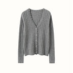 AM Vision RO Gray Cashmere Lace Cardigan with Vertical Ribbing and Button Front Closure