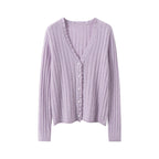 Lilac AM Vision RO cashmere lace cardigan with a ribbed design and button closure for a stylish look