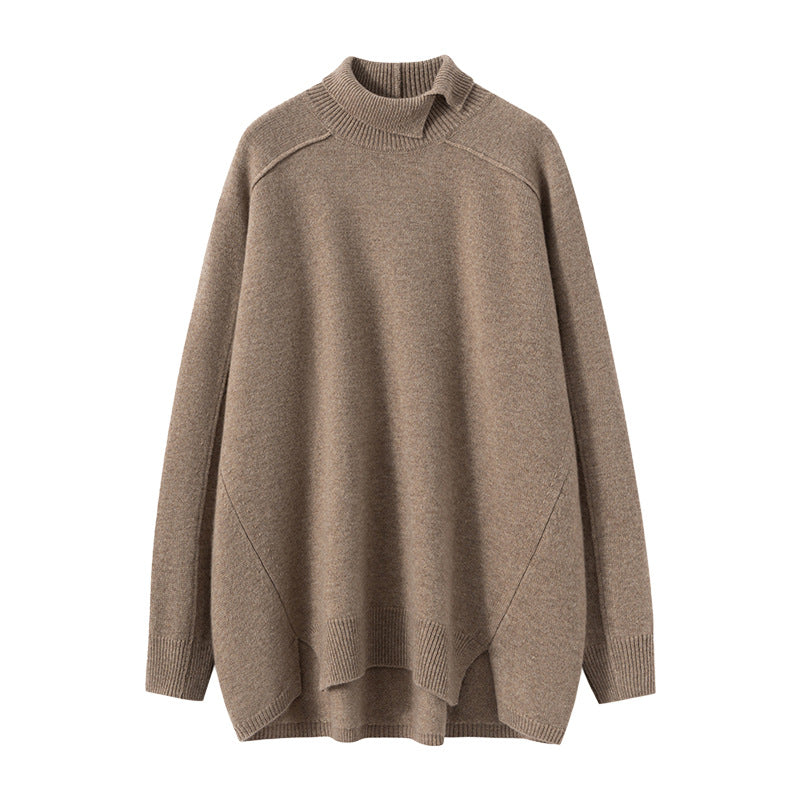 AM Vision RO Soft Brown Cashmere Turtleneck Sweater for Women with Relaxed Fit