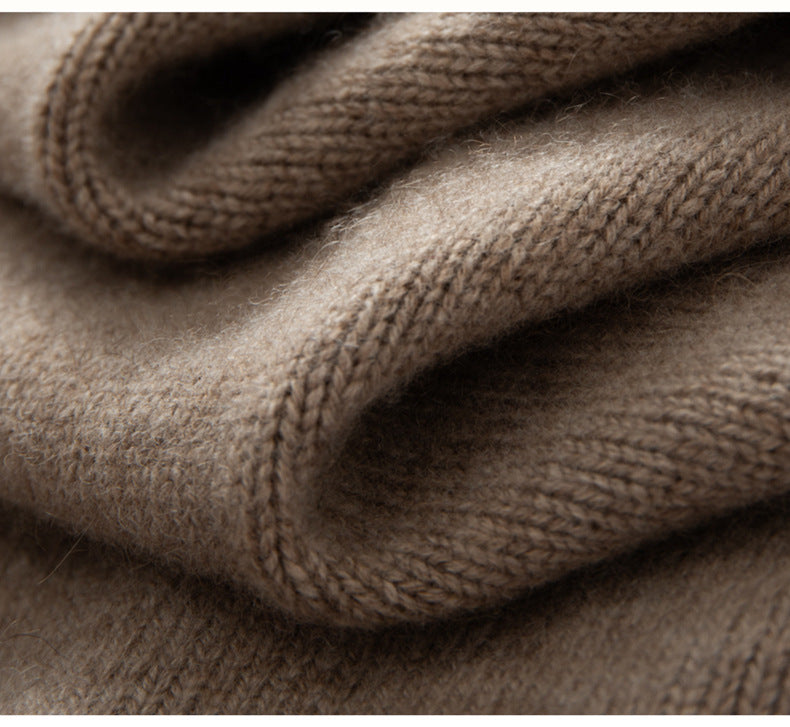 Soft brown cashmere turtleneck sweater for women showcasing luxurious fabric texture