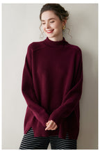 Burgundy cashmere turtleneck sweater for women with a relaxed fit and long sleeves