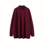Burgundy cashmere turtleneck sweater for women with relaxed fit and long sleeves