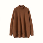 Cozy brown cashmere turtleneck sweater for women with relaxed fit and modern design