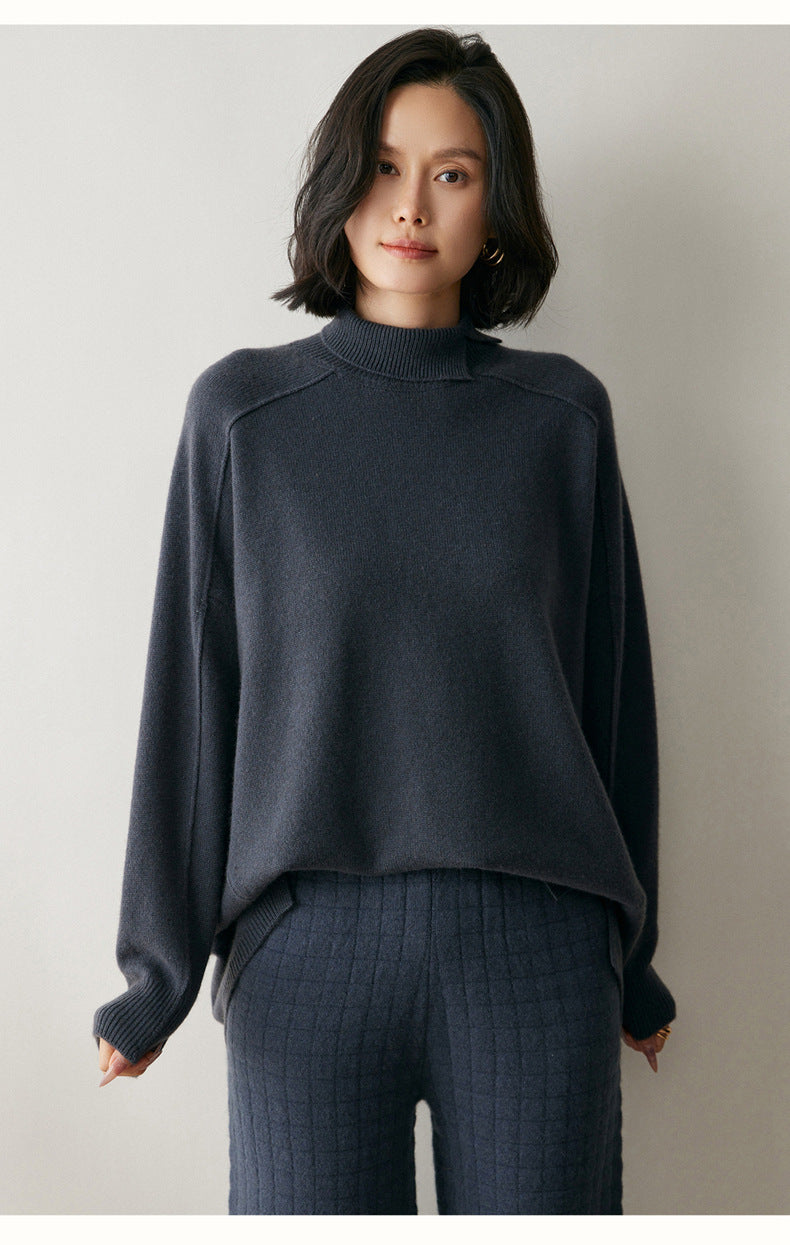 AM Vision RO Dark Gray Cashmere Turtleneck Sweater for Women with Relaxed Fit and Soft Fabric