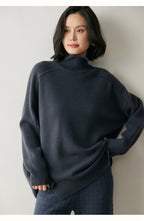 Dark gray AM Vision RO cashmere turtleneck sweater for women with relaxed fit and soft texture