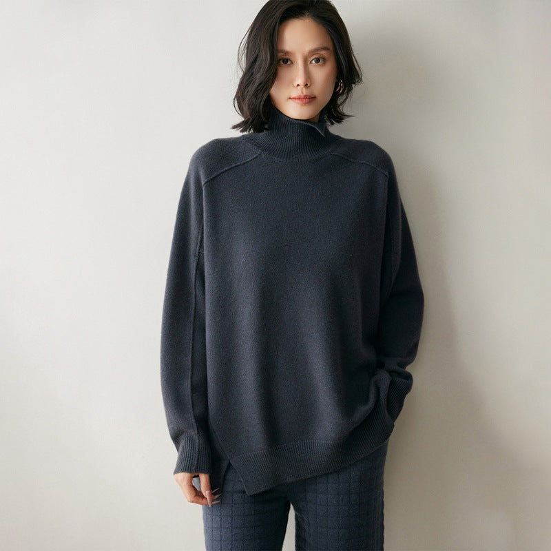 AM Vision RO cashmere turtleneck sweater for women in dark gray, soft and stylish for everyday wear