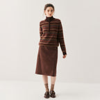 AM Vision RO Cashmere Turtleneck Sweater Retro Old Money Knit in rich colors, styled with a brown skirt