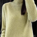 Casual Cashmere Sweater With Elegant Crochet And Semi-High Collar in soft green for stylish comfort