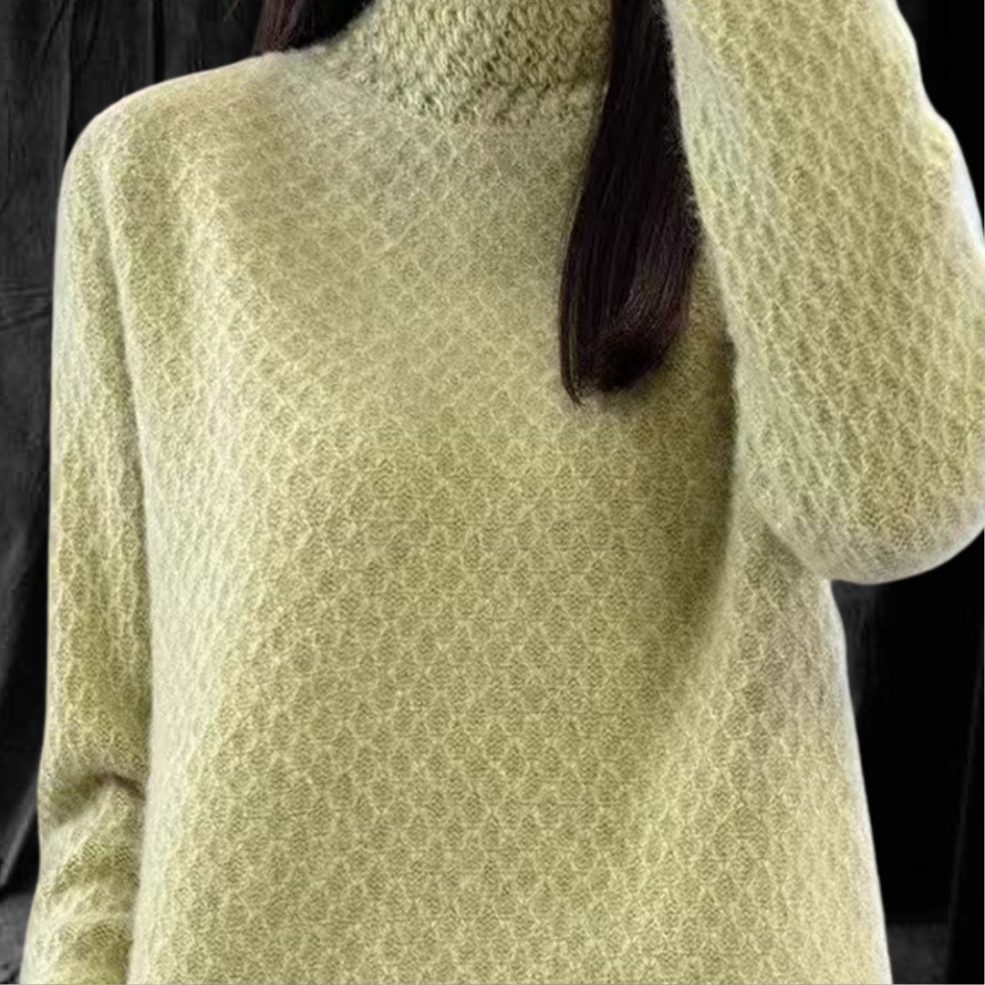 Casual Cashmere Sweater With Elegant Crochet And Semi-High Collar in soft green for stylish comfort