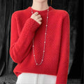 Red Casual Cashmere Sweater With Elegant Crochet And Semi-High Collar for stylish comfort