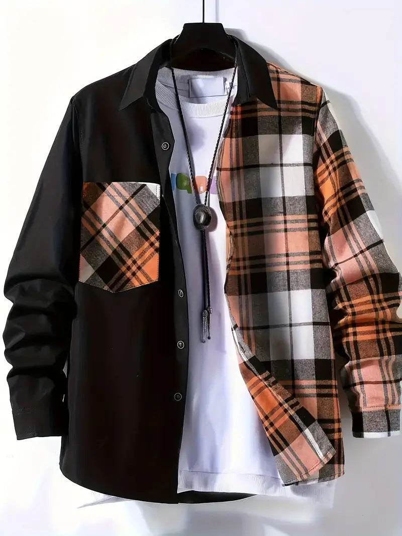 AM Vision RO Casual Checkered Shirt with Mixed Patterns and a Stylish Pocket